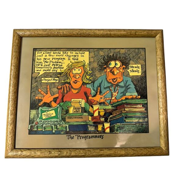 Vintage PETER PRINTS Computer Programmer Comic Strip Cartoon Print Framed Art - Picture 1 of 5